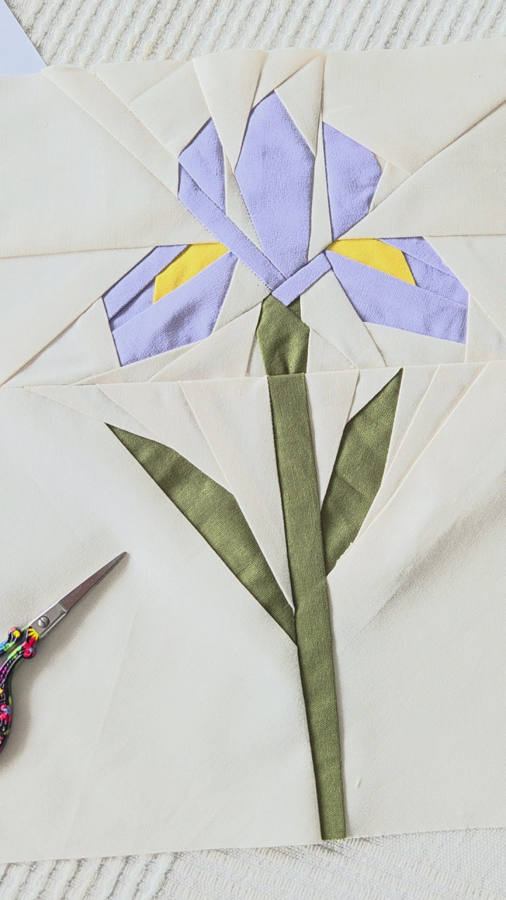 Iris Flower FPP Quilt Block Pattern – PDF Download | 4 Sizes Included