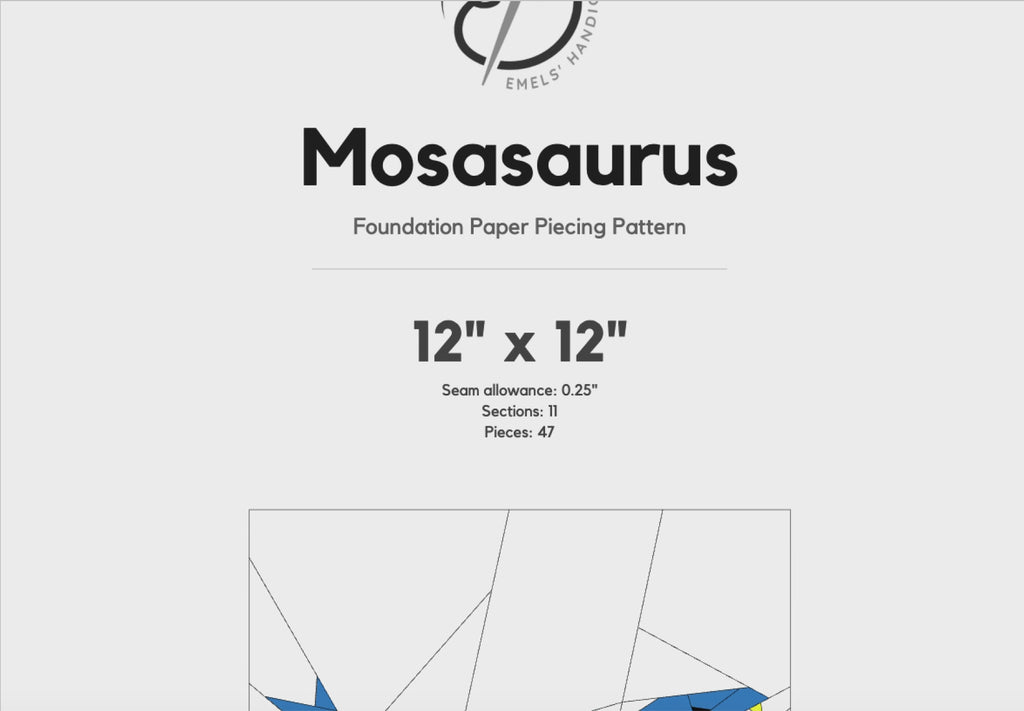 Mosasaurus Quilt Block Pattern – Dinosaur Quilt Block - PDF Download | 4 Sizes Included