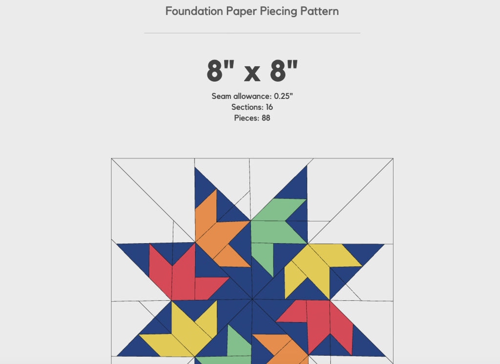 Aurora Star FPP Quilt Block Pattern – PDF Download | 5 Sizes Included