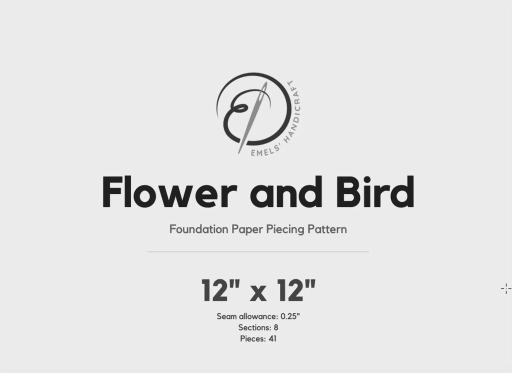 Flower and Bird  FPP Quilt Block Pattern / 4 Sizes Included – PDF Download