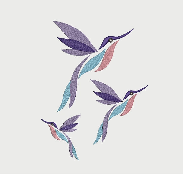 Bird Embroidery Design Set – 2 Variations, 5 Sizes Total