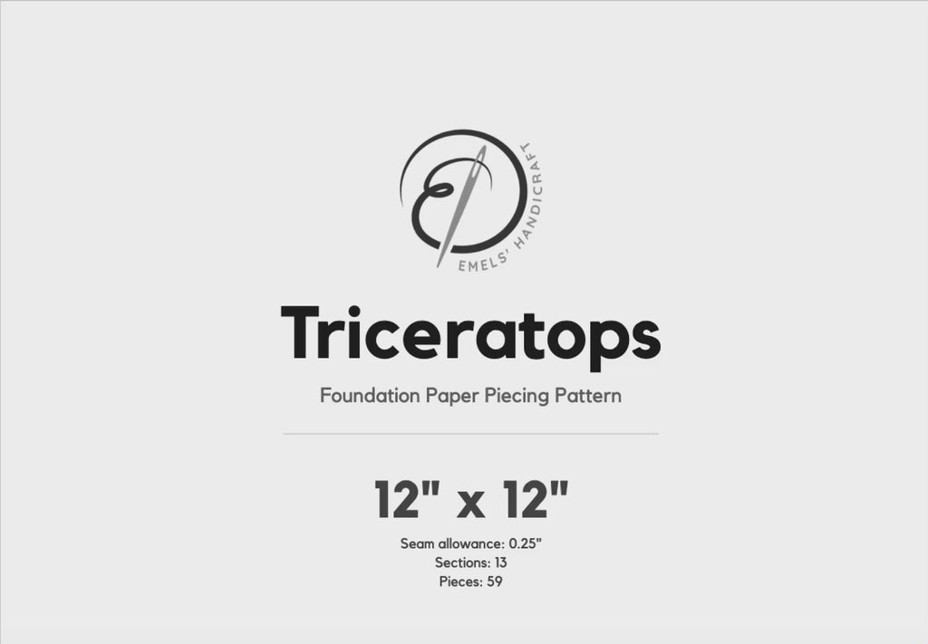 Triceratops Quilt Block Pattern – Dinosaur Quilt Block - PDF Download | 4 Sizes Included