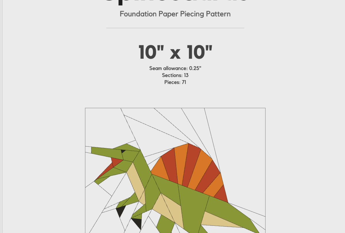 Spinosaurus Quilt Block Pattern – Dinosaur Quilt Block - PDF Download | 4 Sizes Included
