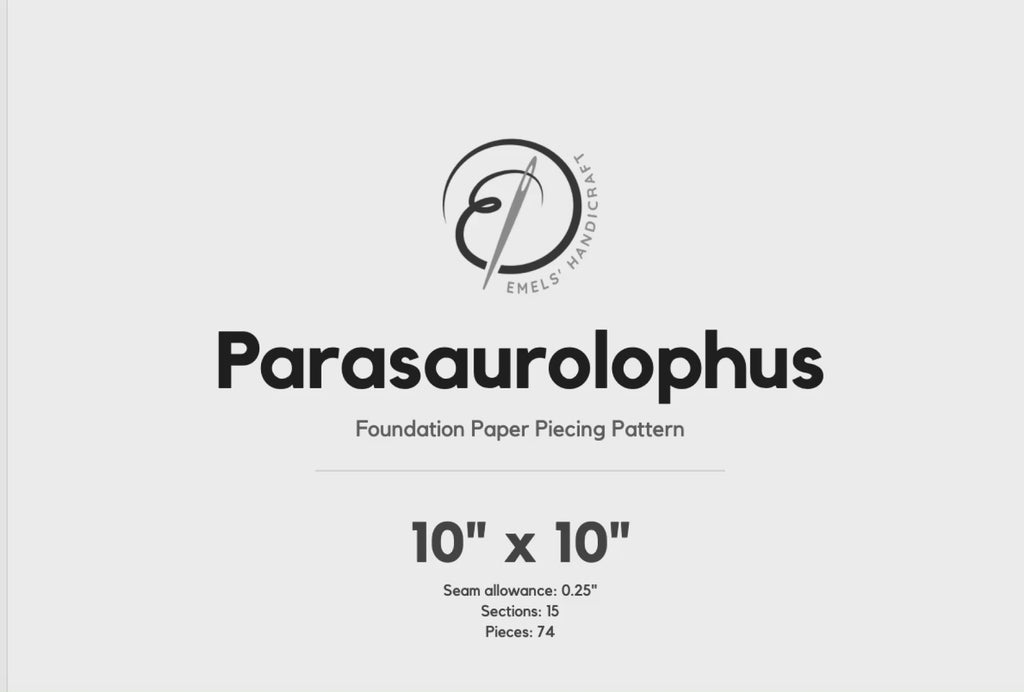 Parasaurolophus FPP Quilt Block Pattern – Dinosaur Quilt Block - PDF Download | 4 Sizes Included