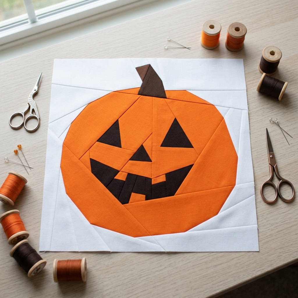 Pumpkin FPP Quilt Block Pattern – PDF Download | 4 Sizes Included