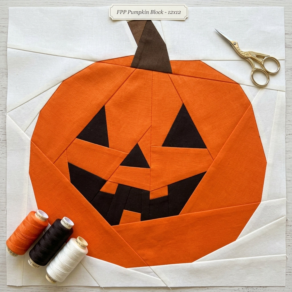 Pumpkin FPP Quilt Block Pattern – PDF Download | 4 Sizes Included