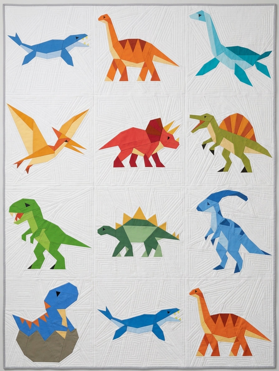 10 Dinosaur FPP Pattern Bundle | Foundation Paper Piecing Quilt Blocks | 4 Sizes | PDF Download