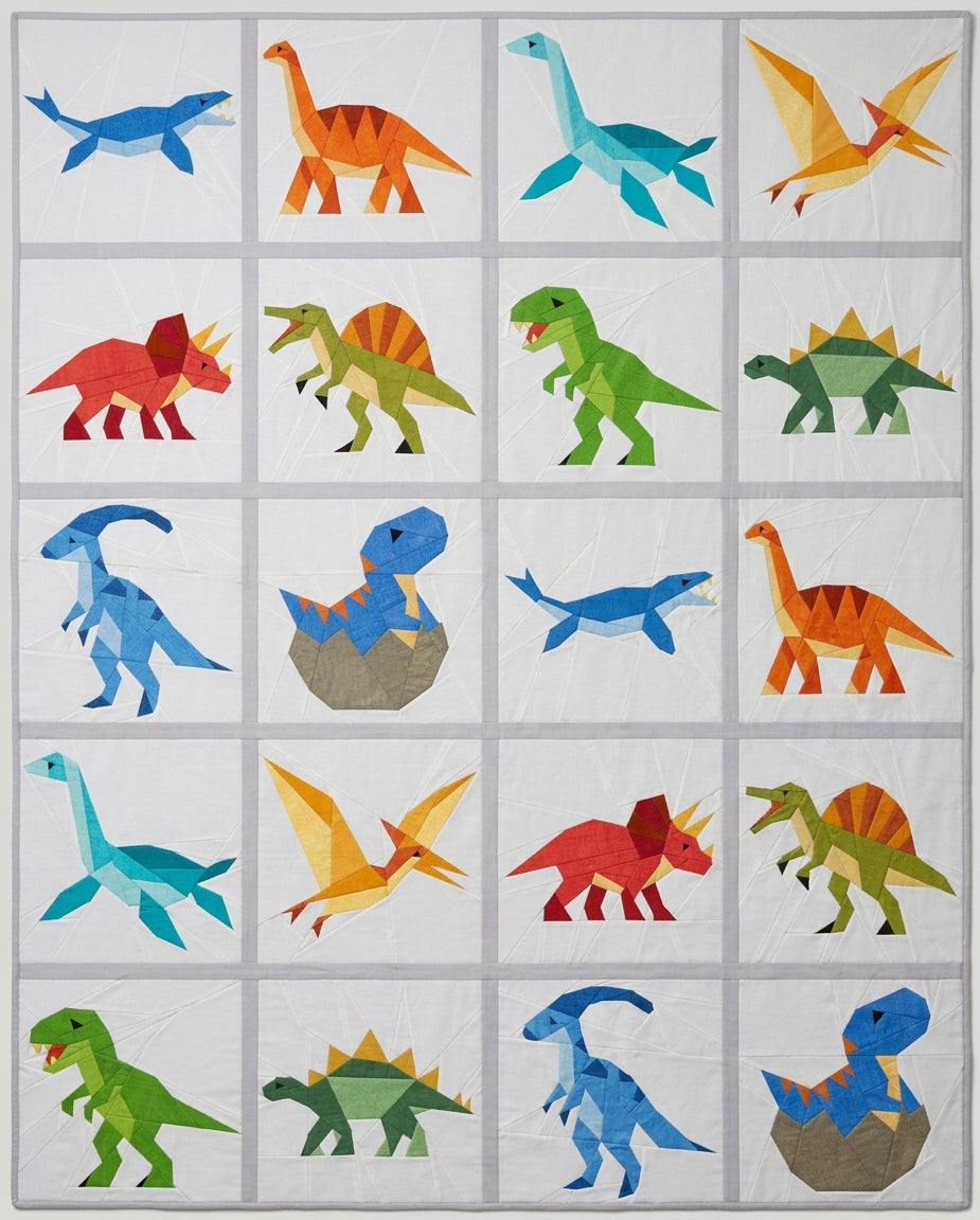 10 Dinosaur FPP Pattern Bundle | Foundation Paper Piecing Quilt Blocks | 4 Sizes | PDF Download