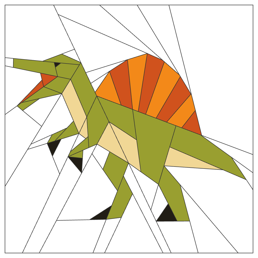 Spinosaurus Quilt Block Pattern – Dinosaur Quilt Block - PDF Download | 4 Sizes Included