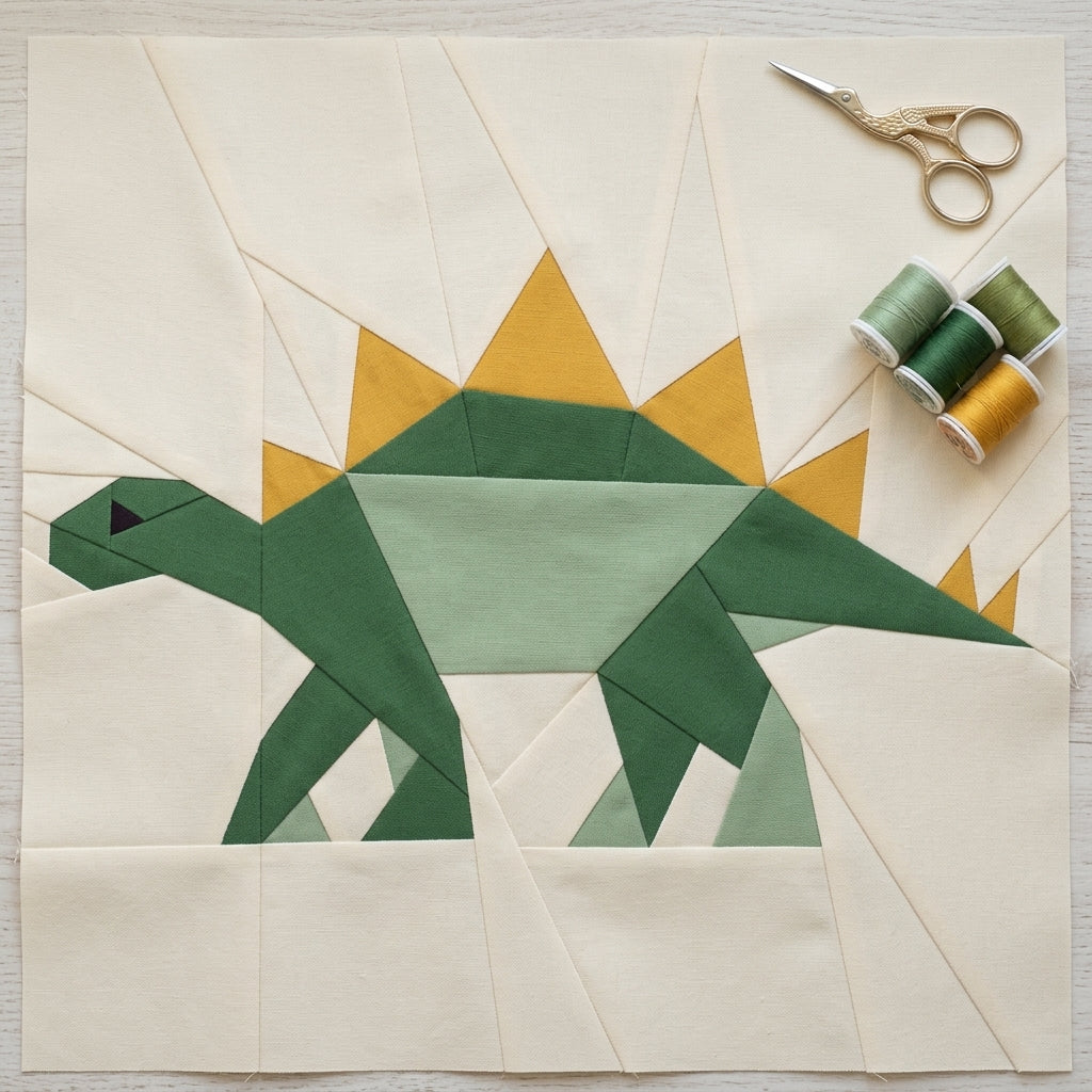 Stegosaurus FPP Quilt Block Pattern – Dinosaur Quilt Block - PDF Download | 4 Sizes Included