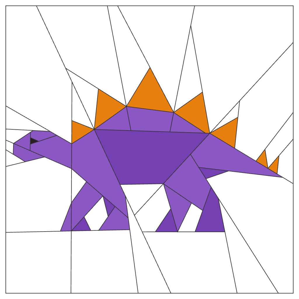 Stegosaurus FPP Quilt Block Pattern – Dinosaur Quilt Block - PDF Download | 4 Sizes Included