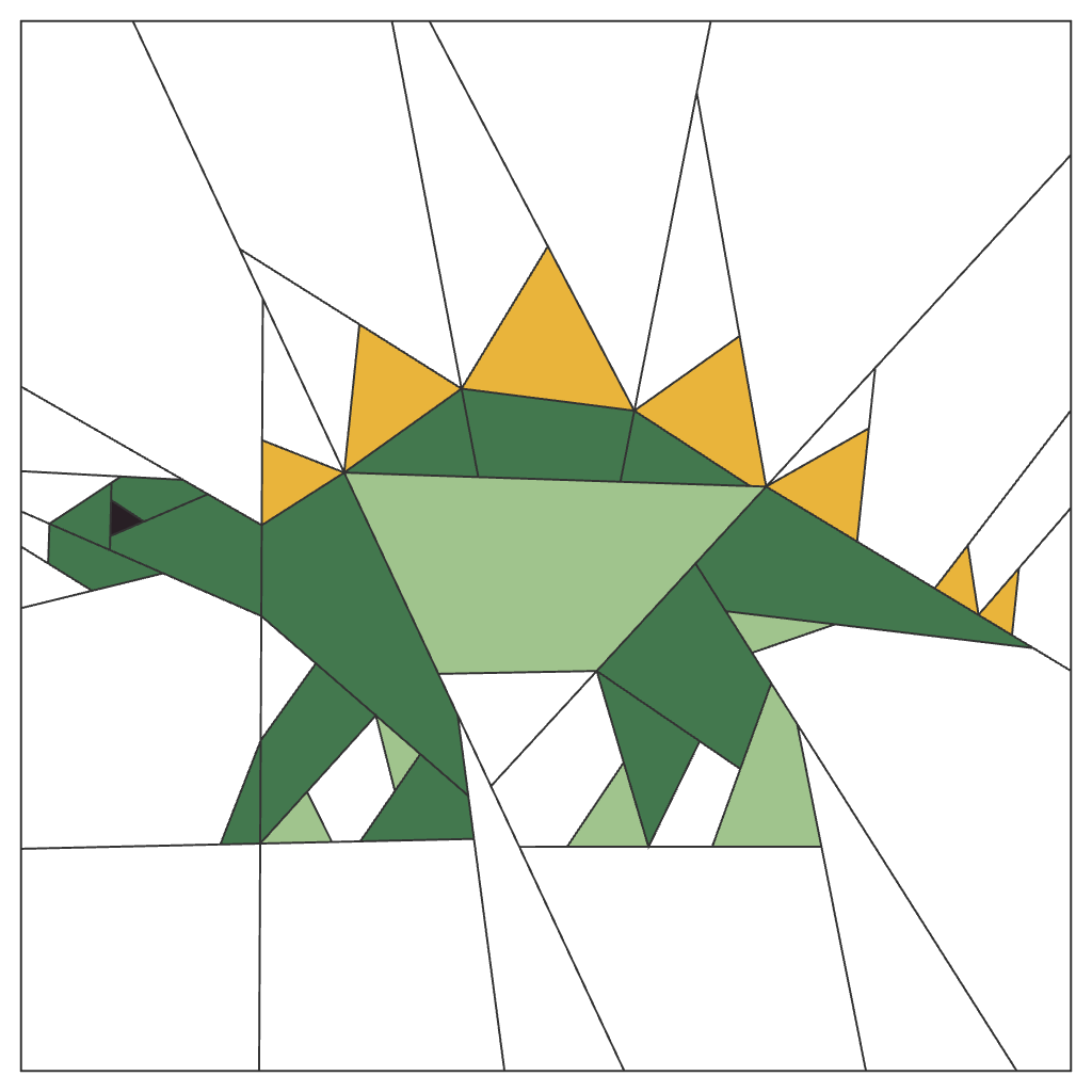Stegosaurus FPP Quilt Block Pattern – Dinosaur Quilt Block - PDF Download | 4 Sizes Included