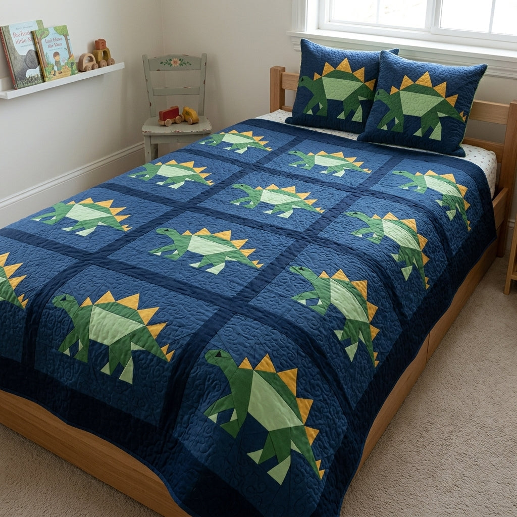 Stegosaurus FPP Quilt Block Pattern – Dinosaur Quilt Block - PDF Download | 4 Sizes Included