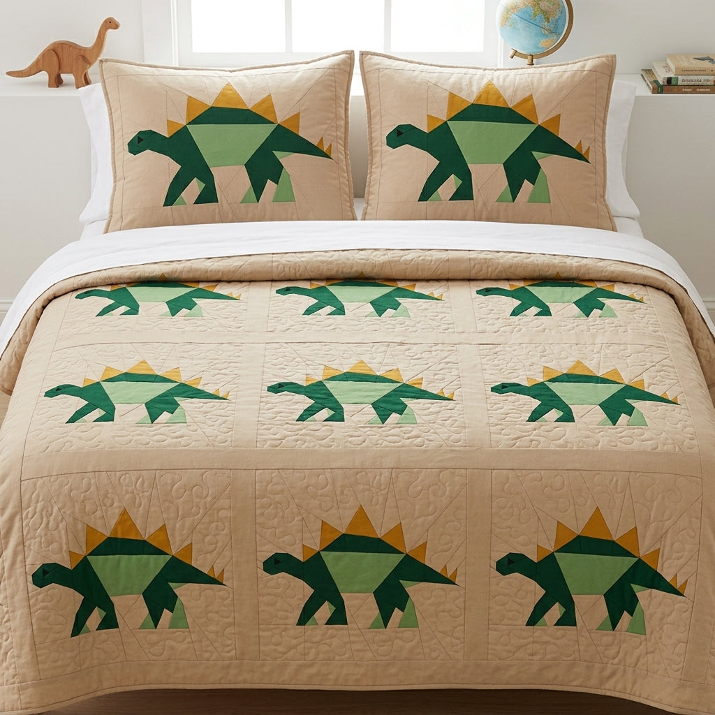 Stegosaurus FPP Quilt Block Pattern – Dinosaur Quilt Block - PDF Download | 4 Sizes Included