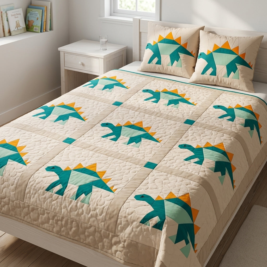 Stegosaurus FPP Quilt Block Pattern – Dinosaur Quilt Block - PDF Download | 4 Sizes Included