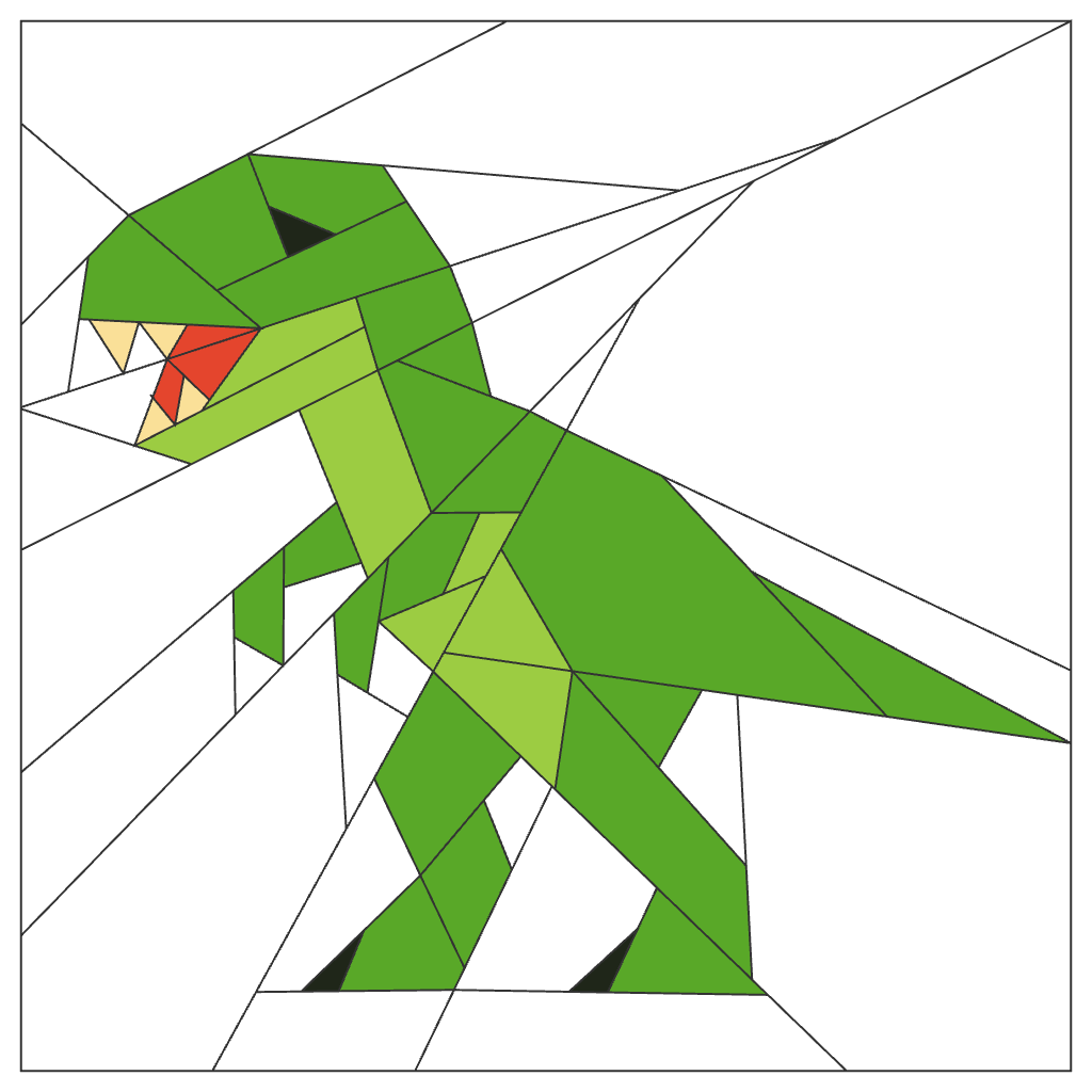 T-Rex FPP Quilt Block Pattern – Dinosaur Quilt Block - PDF Download | 4 Sizes Included