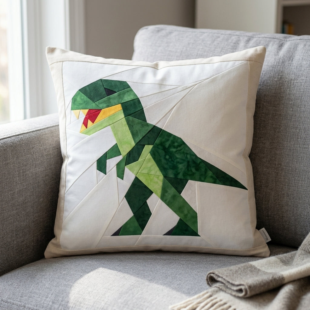 T-Rex FPP Quilt Block Pattern – Dinosaur Quilt Block - PDF Download | 4 Sizes Included