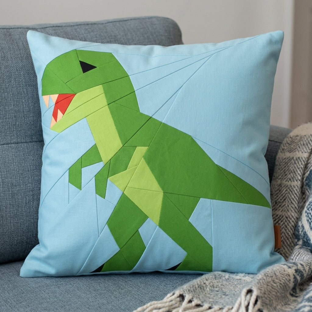 T-Rex FPP Quilt Block Pattern – Dinosaur Quilt Block - PDF Download | 4 Sizes Included