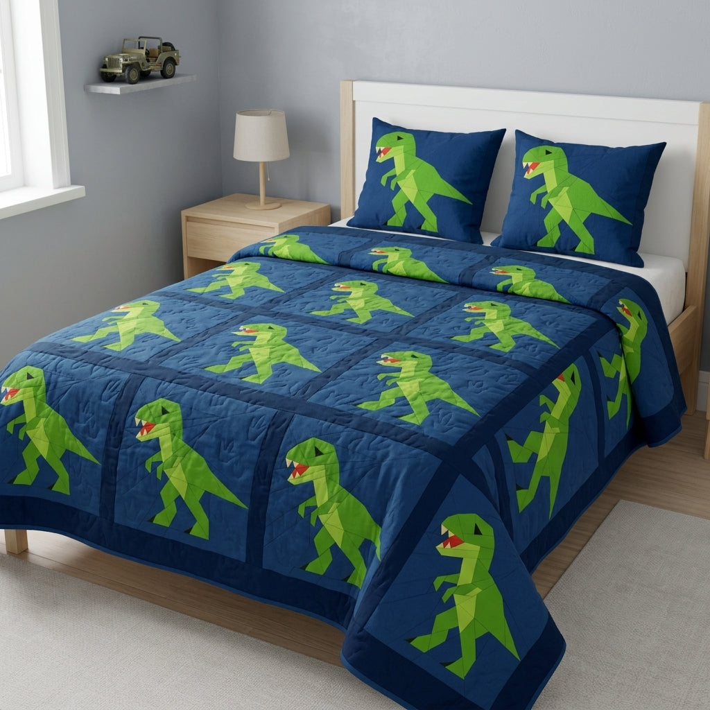 T-Rex FPP Quilt Block Pattern – Dinosaur Quilt Block - PDF Download | 4 Sizes Included