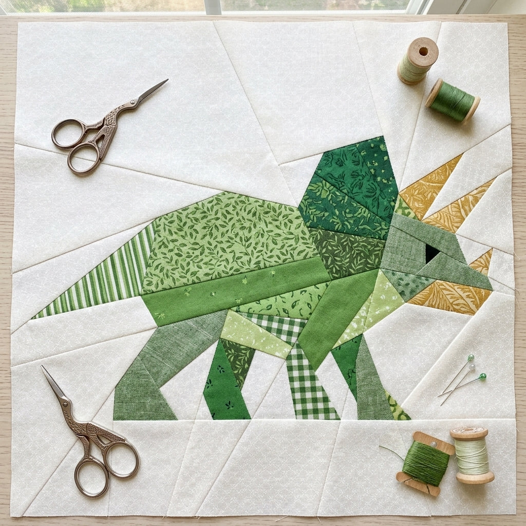 Triceratops Quilt Block Pattern – Dinosaur Quilt Block - PDF Download | 4 Sizes Included