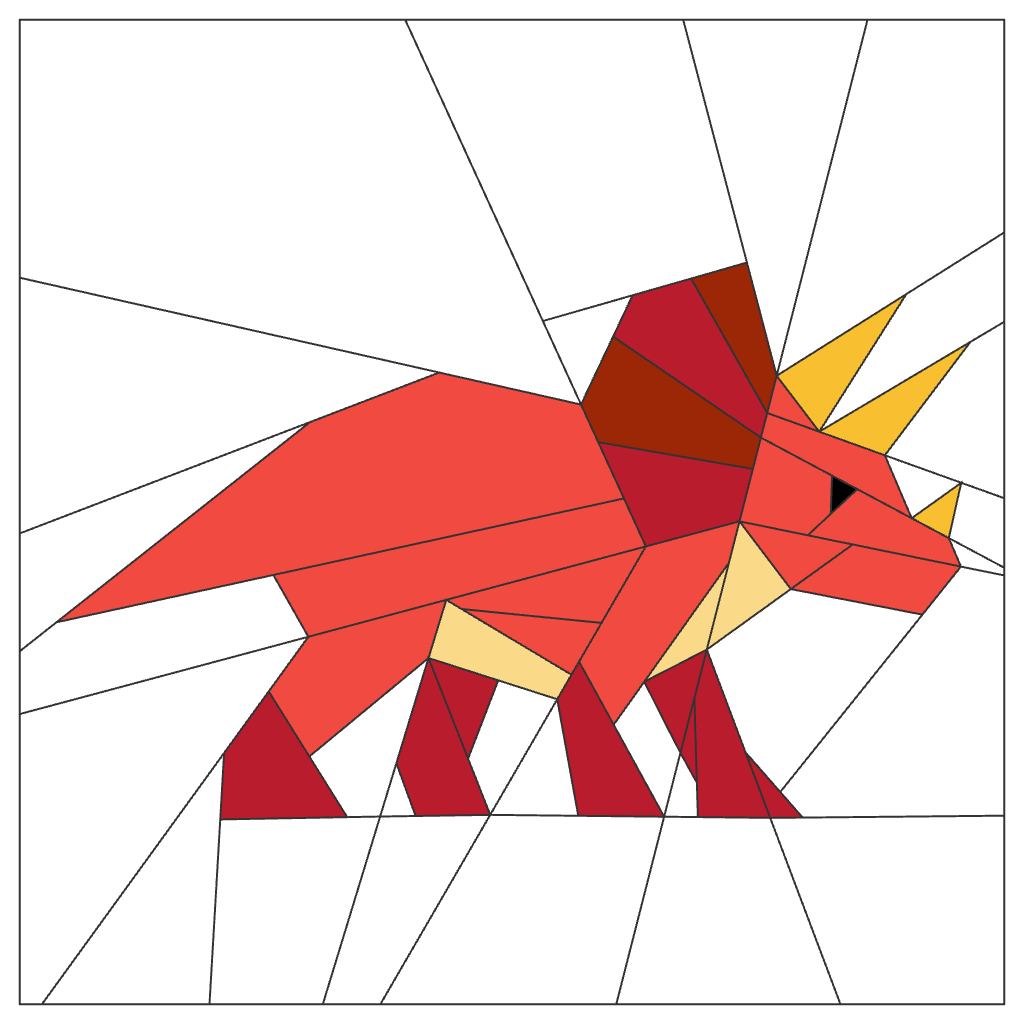 Triceratops Quilt Block Pattern – Dinosaur Quilt Block - PDF Download | 4 Sizes Included