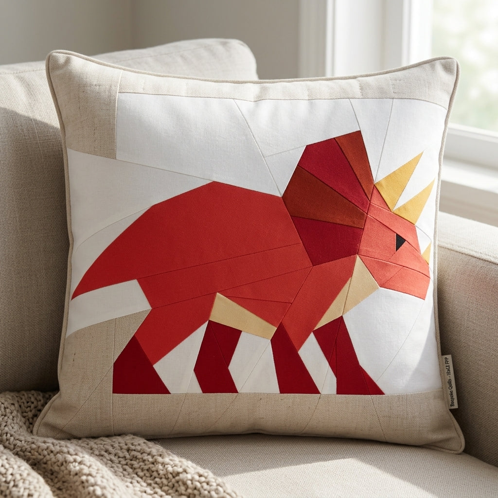 Triceratops Quilt Block Pattern – Dinosaur Quilt Block - PDF Download | 4 Sizes Included