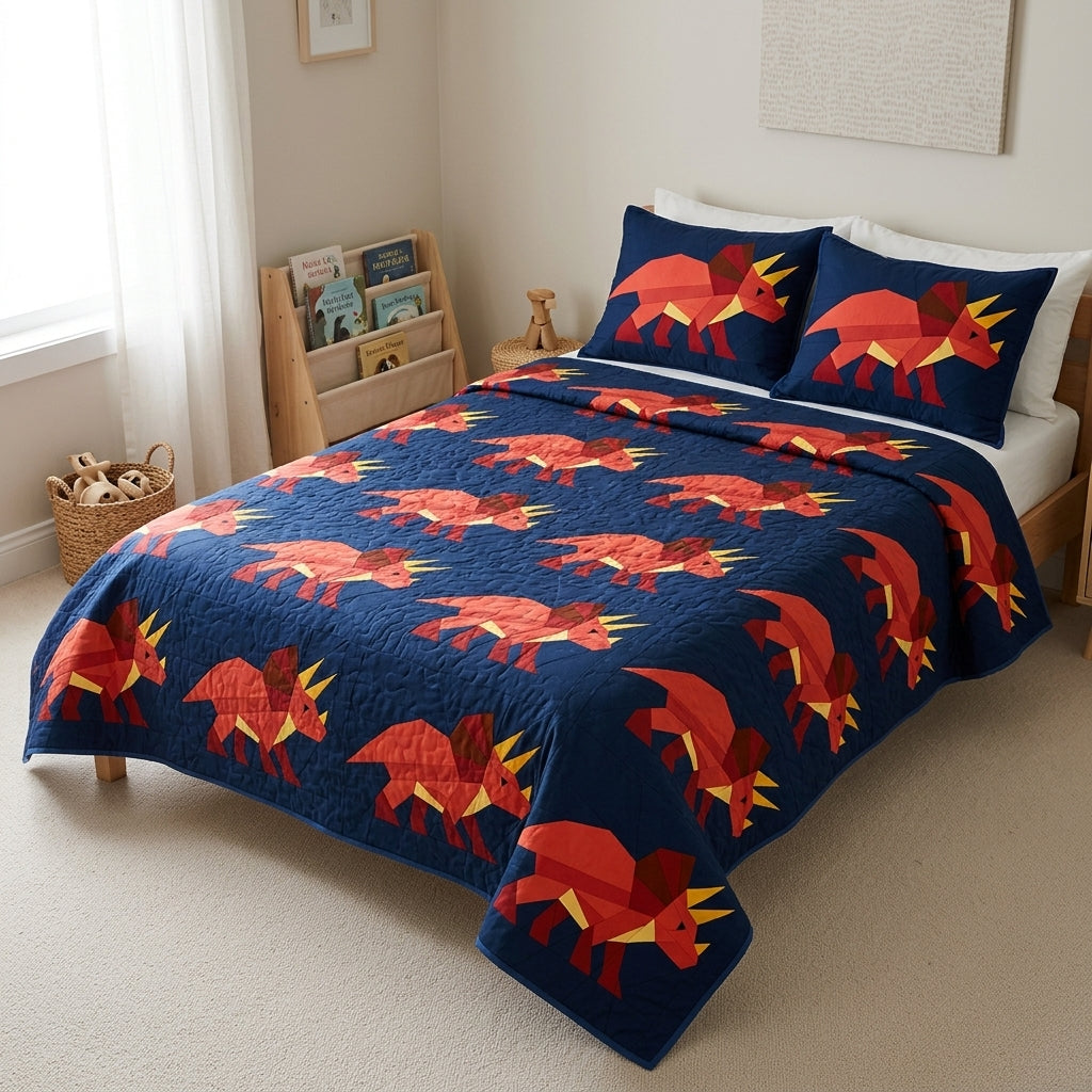 Triceratops Quilt Block Pattern – Dinosaur Quilt Block - PDF Download | 4 Sizes Included