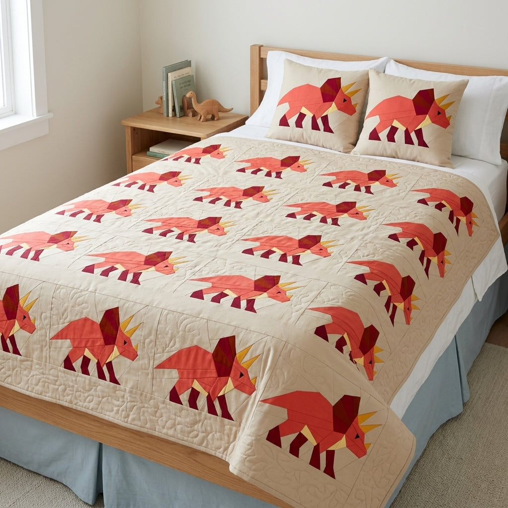 Triceratops Quilt Block Pattern – Dinosaur Quilt Block - PDF Download | 4 Sizes Included