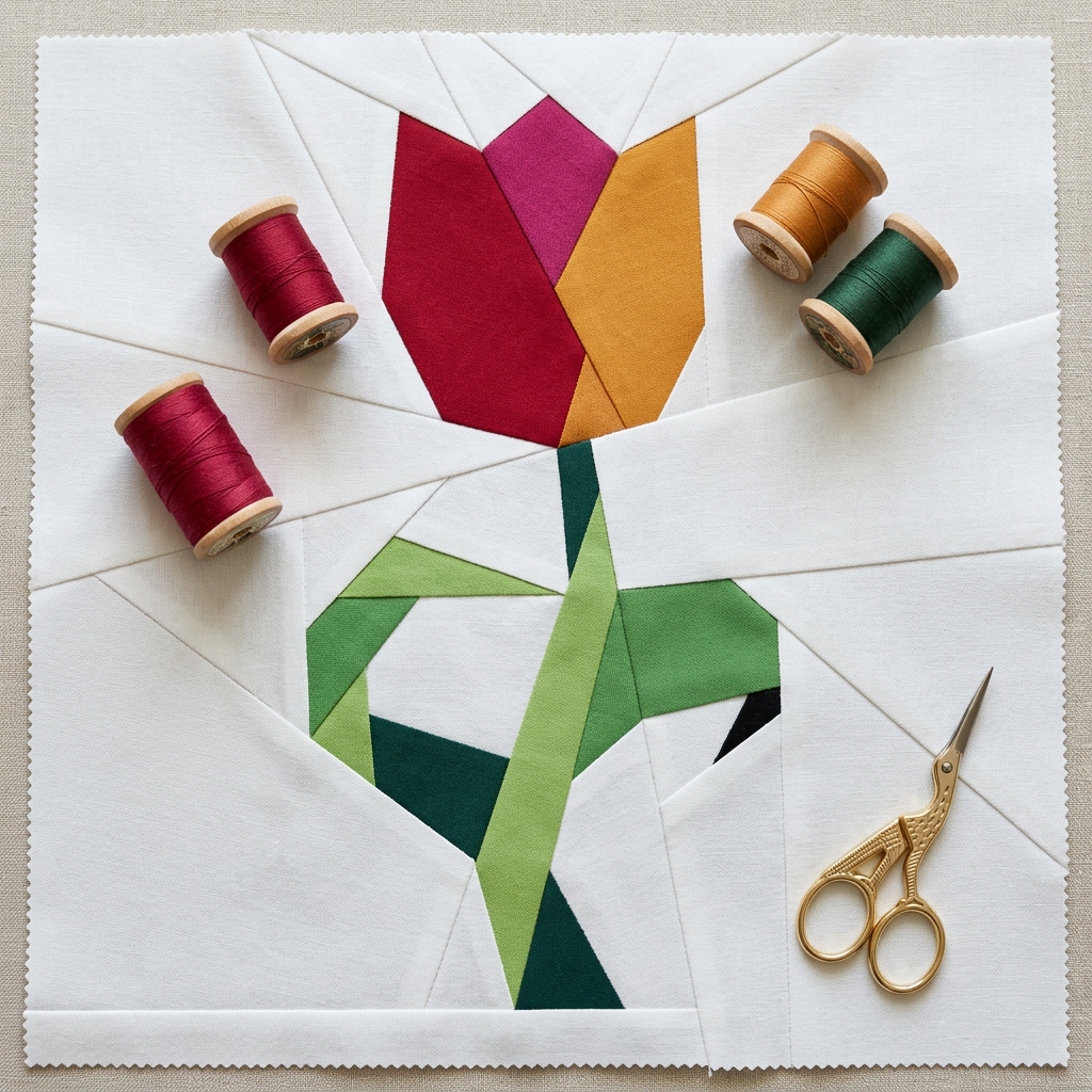 Tulip FPP Quilt Block Pattern – PDF Download | 4 Sizes Included