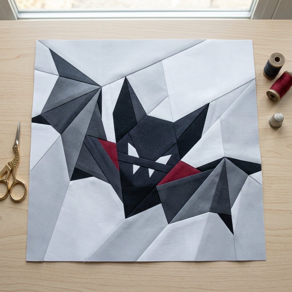 Vampire Bat FPP Quilt Block Pattern – PDF Download | 4 Sizes Included
