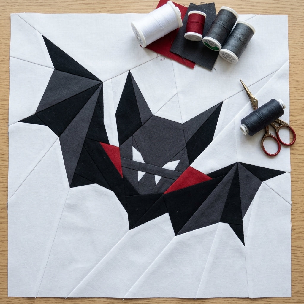 Vampire Bat FPP Quilt Block Pattern – PDF Download | 4 Sizes Included