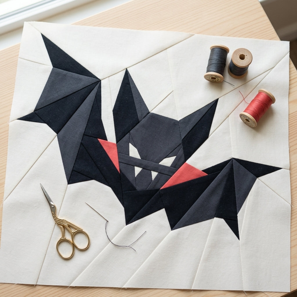 Vampire Bat FPP Quilt Block Pattern – PDF Download | 4 Sizes Included