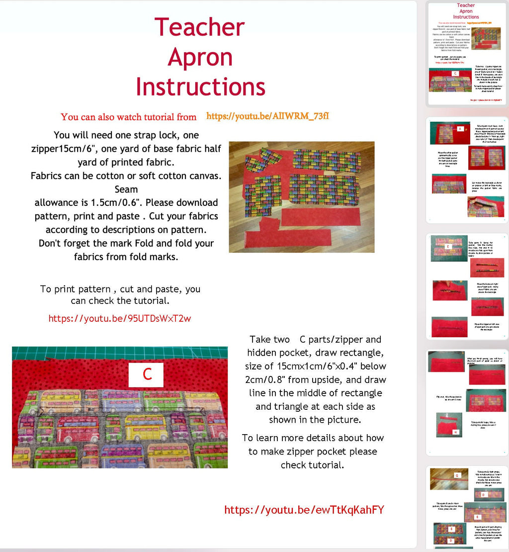 Half Apron pattern/ Craft/ Teacher Apron