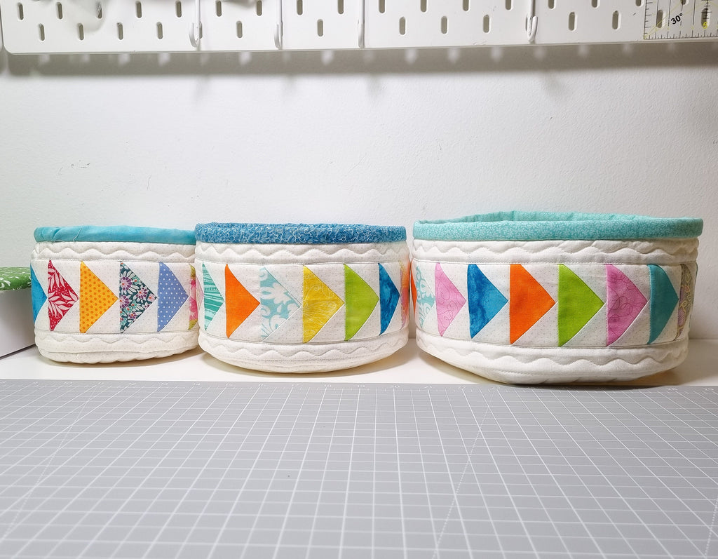 Flying Geese Fabric Basket Patterns/ 3 sizes L/M/S /PDF patterns, instruction and Video tutorial
