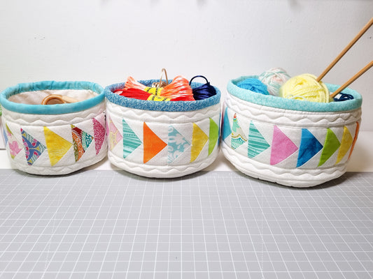 Flying Geese Fabric Basket Patterns/ 3 sizes L/M/S /PDF patterns, instruction and Video tutorial